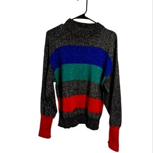Vintage 80's Designers Originals Colorblock and Silver Thread Sweater L